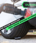 Gotta Love J1772 To Tesla Adapter Rock Solid Level 2 Portable Power Connector near tire, showcasing IP65 water resistance.