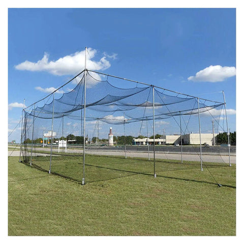 Outdoor Twisted Poly Baseball Batting Cage Net With 4 Foot Access Door, Weather Resistant Heavy Duty Practice Net For Backyard Training, 40x12x10 Size, Size 24 Twisted Poly, Multicolor Netting on field