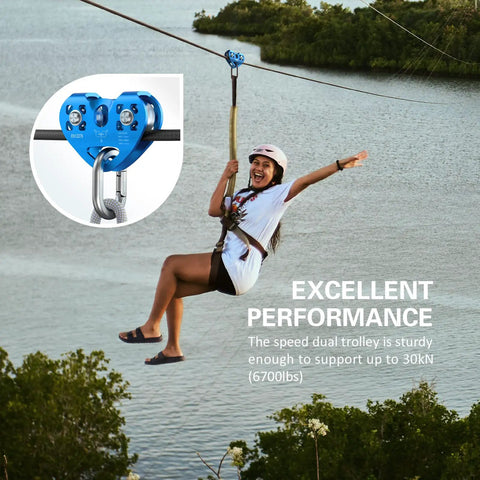 Beefy Built Tough Zip Line Pulley Tandem Speed Double Pulley 30KN 6700LBS Breaking Strength for 1/4 5/16 3/8 1/2 Inch Cable