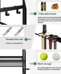 All In One Sports Gear Organizer For Home Garage Club And Basement With Dual Golf Bag Storage Rack showing hooks and storage sections