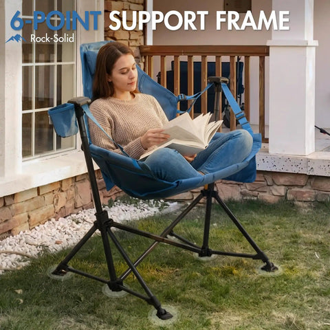 Heavy Duty 400 Lb Hammock Camping Chair With Adjustable Recline And Headrest Pillow Portable Foldable Swing Chair outdoors