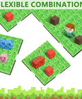 Magnetic Baseplate Set For Kids 4x4 Magnetic Building Blocks Grassland Theme with Minecraft-style figures and blocks