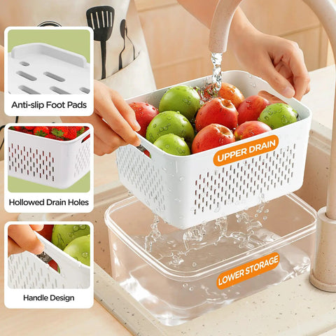 5 Pack Leakproof Produce Containers With Removable Colanders Slick Fridge Organizer Bins Built To Keep Berries Greens And Meat Fresh Longer Tight Seal Quick Rinse Kitchen Game Changer