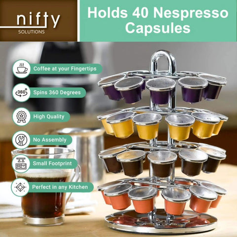 Rotating holder with 40 Nespresso capsules in kitchen, not matching Large Sliding Capsule Drawer For Nespresso Original Line Holds 60 Pods