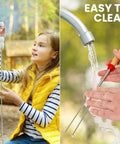 Girl using Sturdy 32 Inch Marshmallow Roasting Sticks For Fire Pit Bonfire All In One Camping Kit Eight Pack Stainless Steel Telescopic Skewers For Smores Kit And Hot Dogs Outdoor Glamping Ready and cleaning under faucet.