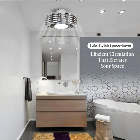 Bladeless Ceiling Fan With Lights And Remote, Oceano 23 Inch Low Profile Modern Ceiling Fan in bathroom