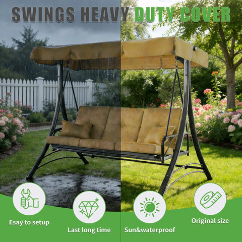 Replacement Patio Swing Canopy For Callimont Park 3 Seat Swing, 80 X 46 Inch, Waterproof UV Resistant, beige outdoor cover