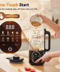 50 Oz Nut Milk Maker Machine Ten In One Automatic Plant Based Milk Maker Do It All For Homemade Almond Oat Coconut Soy Milk Juice And More With 20 Blades Delay Start Boil Water Keep Warm Auto Clean shown with soybeans being poured in kitchen setting.