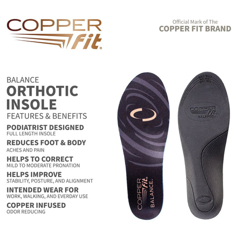 Balance Copper Infused Orthotic Insole Podiatrist Designed Low Profile For All Shoes Replacing Regular Insoles Large