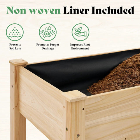 Raised Garden Bed With Sturdy Stand For Backyard Or Patio, 48x30x24 Inch Light Wood Planter Box With Bed Liner