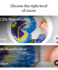 Comparison of embroidery detail using 2.25x magnification under Hands Free LED Magnifying Glass With Adjustable Stand And Floor Lamp, XL Magnifier Lens On 5 Foot Reach, 6-Wheel Base For Crafts, DIY Projects, Sewing, Jewelry Making, And Fine Detail Work versus another lens.