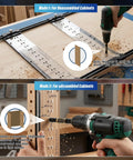 Premium 5MM Shelf Pin Drilling Jig With Adjustable Indexing Guide and Dual Self Centering Bits for drilling holes in cabinets.