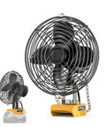 Front view of Dewalt 20V Battery Compatible Portable Jobsite Fan 7 Inch Cordless with USB Type C and two speed settings