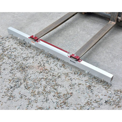 Heavy Duty Hang Type Magnetic Sweeper With Forklift Mount 84 Inch Wide Path clears metal scrap and nails from concrete.