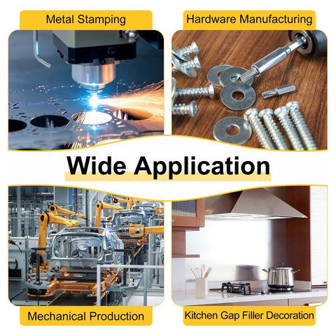 Wide application of 10 Pack 304 Stainless Steel Shim Stock Strips 0.03mm Thick By 1 Inch Wide By 12 Inches Long Flat Bar Gap Filler Trim For DIY Craft Projects Durable Rust Resistant Metal in metal stamping, hardware manufacturing, mechanical production, and kitchen gap filler decoration.