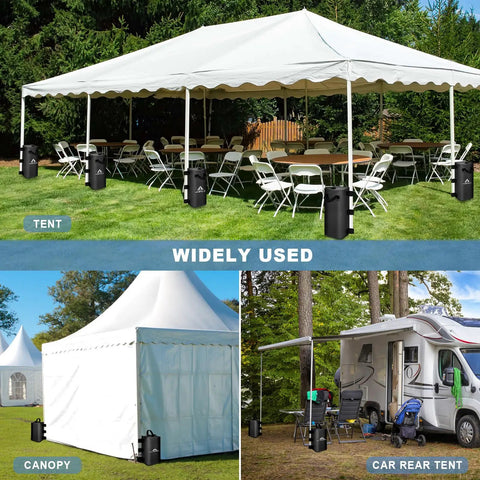 4 Pack Canopy Water Weight Bags 25L Each, 220 Lbs Total, leg weights for gazebo, tent, canopy next to tents and RV setup outdoors