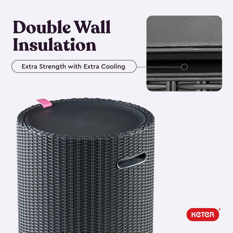 Cool Side Table And Ice Chest Storage 3 In 1 Backyard Patio Table With Insulated 10.3 Gallon Ice Bucket For Beverages And Party Bar Decor Portable Graphite Finish showing double wall insulation design detail