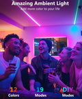 Group enjoying TV room lit by Color Changing LED Strip Light Kit With Three Dope Pre Cut 12 Inch Segments 36 Inches Total Flexible 5050 LED Lights Includes RF Remote Power Supply And Connectors For TV Room Decor And DIY Lighting