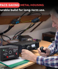 Person using Universal Benchtop Power Supply With 10 Amp Linear Regulation, AC-To-DC Converter For Home Lab, 13.8V DC Output