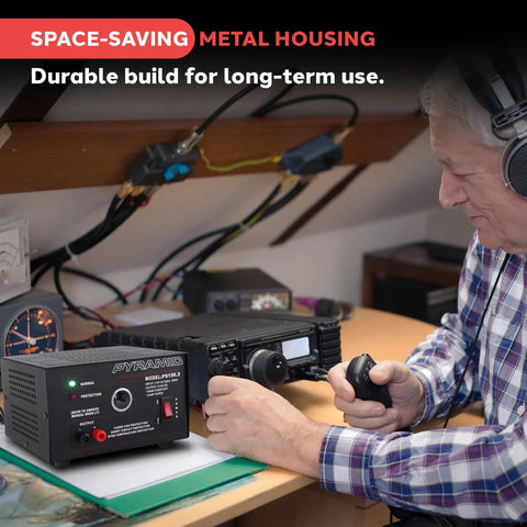 Person using Universal Benchtop Power Supply With 10 Amp Linear Regulation, AC-To-DC Converter For Home Lab, 13.8V DC Output