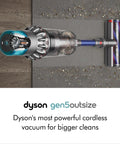 Gen5 Outsize Cordless Vacuum With 250AW Suction cleaning carpet revealing dust with LED illumination and XL bin
