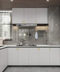 Modern kitchen with Dope 10 Pack Brushed Brass Cabinet Knobs For Kitchen Cabinets And Dressers installed on white cabinets.