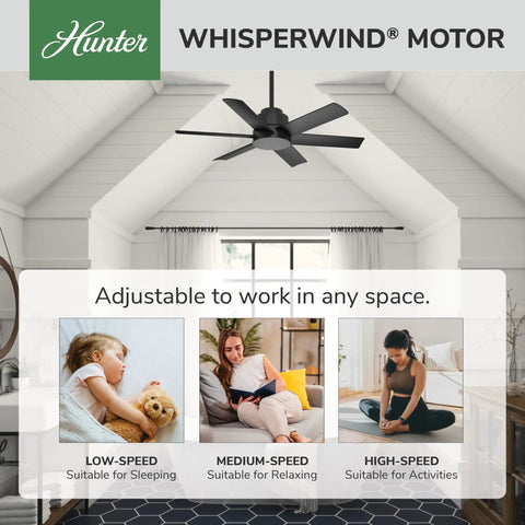 44 Inch Matte Black Ceiling Fan No Light For Indoor Outdoor Use Damp Rated With 6 Blades Standard Mount Wall Control