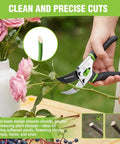Person using Bypass Pruning Shears 8.5 Inch With Non Slip Grip Handle to trim roses, demonstrating clean cuts.