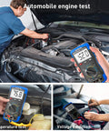 Mechanic using Garage Ready Automotive Engine Analyzer Multimeter With NCV during engine voltage and temperature test.