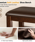 Durable Rubberwood Shoe Bench With Leather Cushion for Entryway and Mudroom showcasing soft leather top and foam padding.