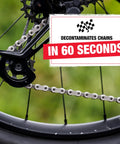 Pro Grade Bicycle Chain Cleaner Tool for Road Mountain Gravel and E Bikes Fast 60 Second Chain Cleaning System shown near bike wheel