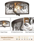 13 Inch Hammered Glass Flush Mount Ceiling Light In Dark Bronze Finish For Kitchen Dining And Hallway, close-up view