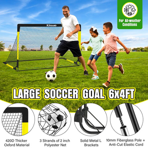 Two 6x4 Ft Portable Soccer Goals For Backyard Play With Detachable Scoring Target, Ball And Pump Included, Training Nets
