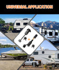 Keyed Alike Trailer Hitch Lock Set For Two Inch And Two Point Five Inch Receivers Heavy Duty Five Eighth Inch Pin Fits Ram 2500 3500 And Ford F 250 F 350 One Quarter Inch Coupler Lock With Three And A Half Inch Span Anti Theft Towing Security For Boat RV shown in universal application on trucks and trailers in various outdoor settings