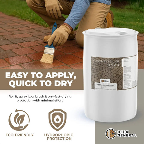 Premium Penetrating Masonry Sealer For Concrete Brick And Pavers Sets Up Tough As Nails Water Barrier in 55 Gallon drum applied on pavers.