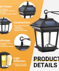 Easy Install Outdoor Solar Wall Lanterns Set Of 2 For Porch And Garden Waterproof LED Sconces with panels and hooks