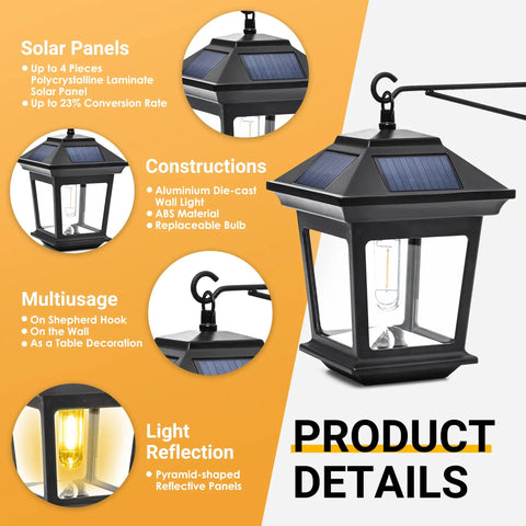 Easy Install Outdoor Solar Wall Lanterns Set Of 2 For Porch And Garden Waterproof LED Sconces with panels and hooks