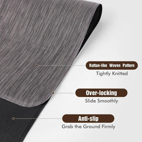 Close-up of Anti Slip Office Chair Mat For Hardwood Floors 36 By 48 Inches showing rattan pattern, non-slip backing, PVC material.