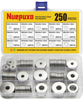 250 Piece Flat Washers Set In 304 Stainless Steel Fender Style 15 Sizes M3 M4 M5 M6 M8 M10 M12 Metric Metal Washers