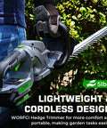20 Inch Cordless Hedge Trimmer With 180 Degree Rotatable Handle Dual Battery Pack And Charger Powerhouse Copper Motor Up To 3000 RPM For Fast Smooth Trimming Of Hedges And Bushes Lightweight Electric Handheld Power Tool in use