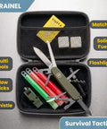 Kickass Carbon Fiber Texture Shockproof Sleeve For 3.5 Inch Hard Drives And M.2 SSDs Ultra Lightweight Tactical Organizer Case open with multi-tools and survival gear.