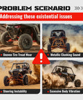 Problem scenario for Rear Radius Arms And Rods Boxed High Clearance For Polaris RZR XP 1000 And XP 4 1000 2014 To 2025 With Adjustable Heim Joints Heavy Duty Steel Powder Coated Red