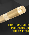 Close-up of a brass drift punch from the Brass Drift Punch Set Non Marring One Quarter Inch Three Eighths Inch One Half Inch Five Eighths Inch Three Quarters Inch Five Piece For Metalworking And Woodworking Do It Yourself Home Use.