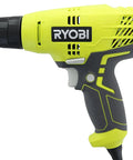Beefy 5.5 Amp Corded 3/8 Inch Variable Speed Compact Drill Driver for home projects, neon green design, side view