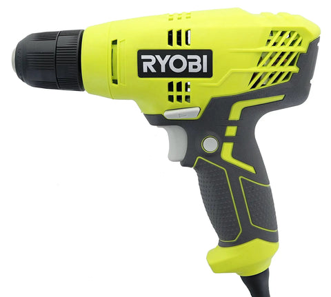 Beefy 5.5 Amp Corded 3/8 Inch Variable Speed Compact Drill Driver for home projects, neon green design, side view