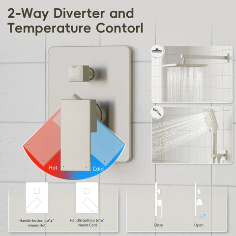 Top Shelf Brushed Nickel Shower System With Ten Inch Rain Head And Grippy Handheld Sprayer Powered By Solid Brass Pressure Balance Valve For Zero Stress Installations