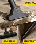 Heavy Duty Wet And Dry Vacuum Cleaner 4 HP attachments for garage and home cleanup: gulper, floor brush, crevice nozzle.