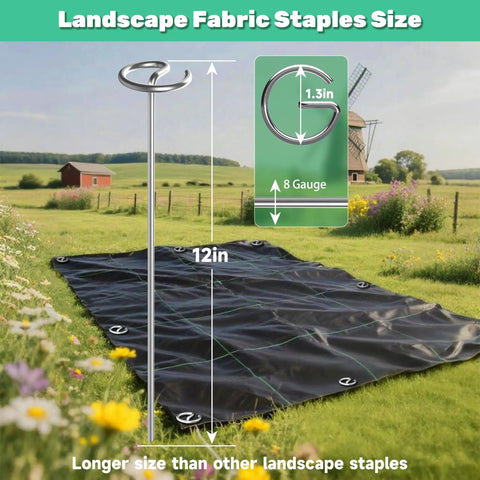 12 Inch 8 Gauge Circle Top Landscape Fabric Staples Galvanized Steel Garden Pins For Weed Barrier Sod Landscaping Outdoor Use Pack Of 25 50 Or 100 Pcs Heavy Duty Rust Resistant Stakes