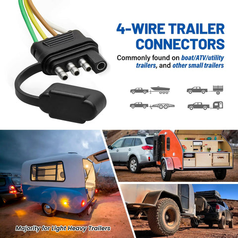 Straight Up Heavy Duty 25 Inch Four Way Flat Trailer Plug With Protective Dust Cover Male 4 Pin WiringHarness Cable close-up