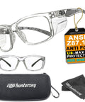 Tough Safety Glasses With Side Shields Anti Fog Clear Lens ANSI Z87 Plus Certified Protective Eyewear for lab work and shooting.